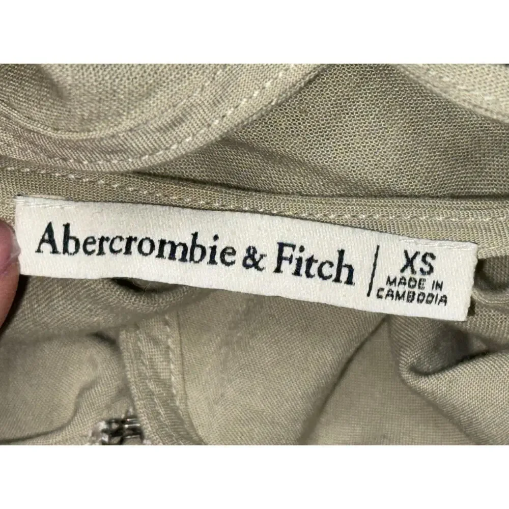 Abercrombie & Fitch Tan Beige Linen Wrap Puff Sleeve Smocked Blouse Womens Sz XS